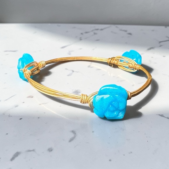 Bourbon & Boweties Blue Rose Bangle Bracelet Gold Wire Wrapped Boho Stackable - Picture 5 of 7